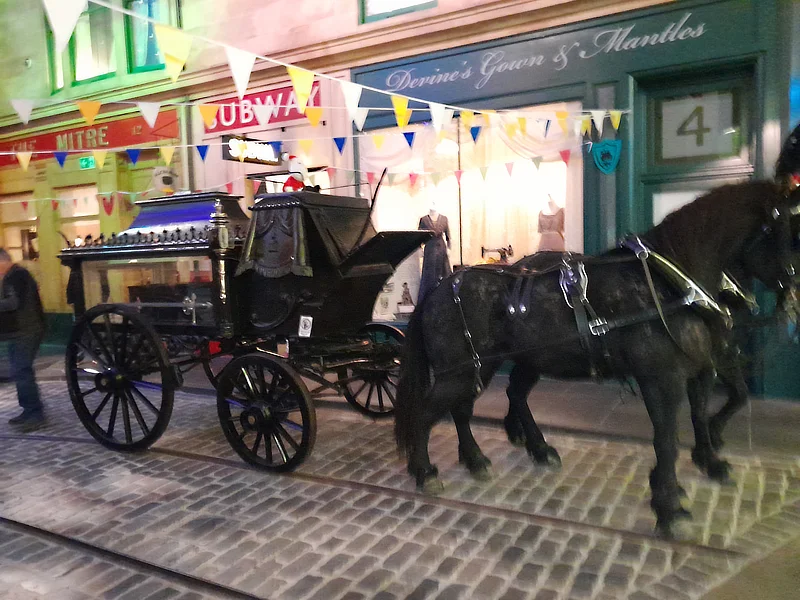 Victorian hearse in the mock street