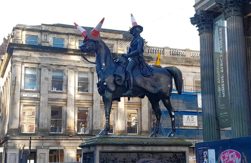 Duke of Wellington statue Duke of Wellington statue with traffic cones upon it